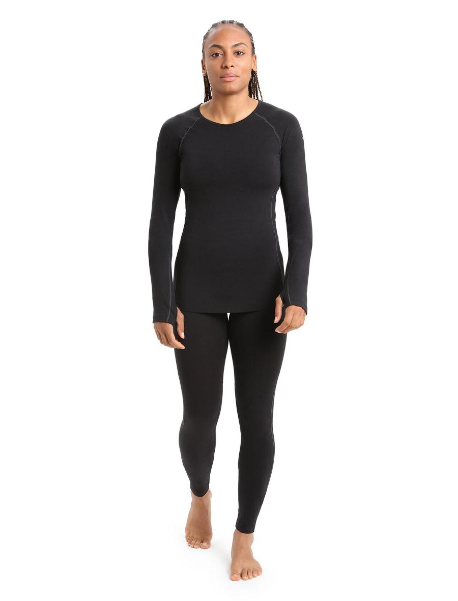 Women's Icebreaker BodyfitZone™ Merino 200 Zone Thermal Long Sleeve Crewe Top Base Layers Black | CA 1088ZUTG